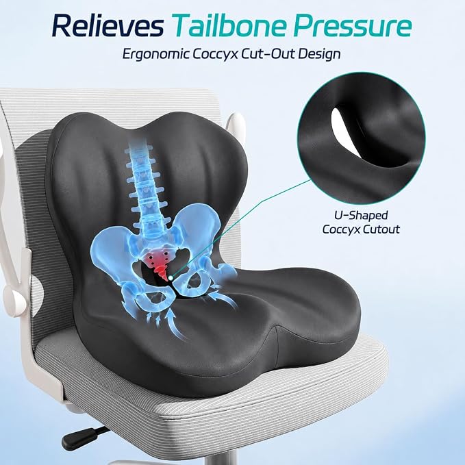 Seat Cushion & Back Support for Tailbone and Lower Back Relief | Higher Back for Stable Lower-Back Support / Dual-Sided Grip Keeps It in Place / Support Without Sinking / Durable / Washable - Image 4