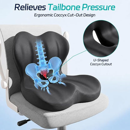 Seat Cushion & Back Support for Tailbone and Lower Back Relief | Higher Back for Stable Lower-Back Support / Dual-Sided Grip Keeps It in Place / Support Without Sinking / Durable / Washable - Image 4
