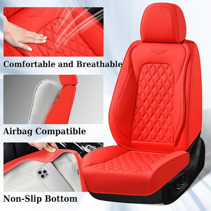 Coverado Front Seat Covers, Waterproof Nappa Leather Stain-Resistant Protectors, Universal Fit for Sedans, SUVs, Trucks, Automotive Car Seat Covers, Waterproof Seat Cushions – Red - Image 2