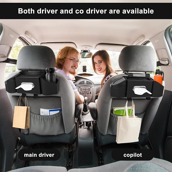 7-In-1 Car Seat Back Organizer with Cup Holders, Tissue Box, Garbage Can&Hooks, Multifunctional Headrest Storage Organizer, Headrest Cup Holder for Backseat, Car Accessories for Trips, Travels(Black) - Image 8
