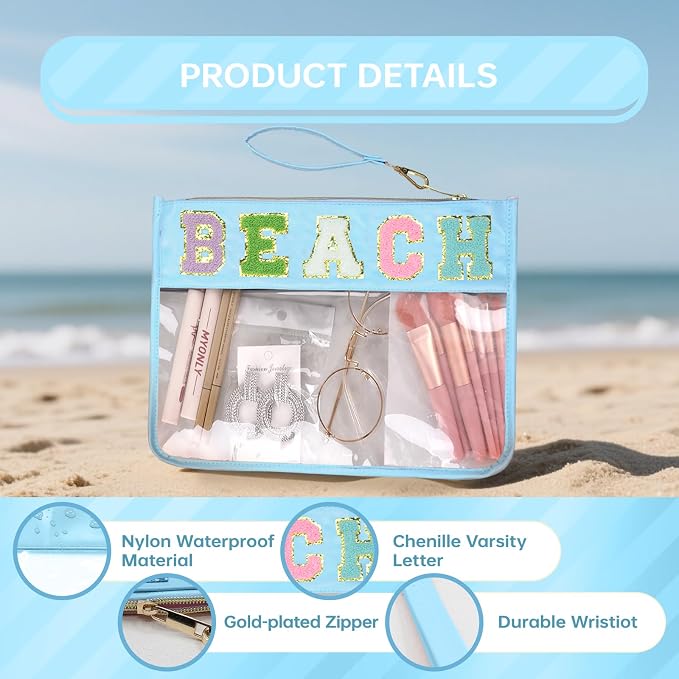 Siwara Snack Bags Clear Pouch Travel Makeup Bag Chenille Letter Bags for Zipper Pouch Clear Cosmetic Bag Clearly Tote Bag Makeup Travel Bags for Women - Image 3