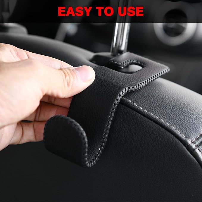 AMVOYOA U-Shaped Car Leather Hooks – Car Purse Holder, Headrest Hooks for Car, Back Seat Organizer - Elevate Your Travel Experience!(Black) - Image 7