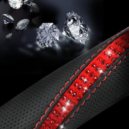 CAR PASS Bling Diamond Black Leather Steering Wheel Cover, Studded Crystal Rhinestones Universal Fit 14" 1/2-15" Glitter for Women Sparkle Girl Fit Suvs,Vans,Sedans,Car,Trucks, Red Diamond - Image 7