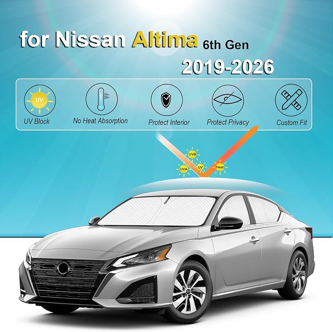 KMF 6pcs Sun Shades for Nissan Altima 2019-2025 2026 Accessories, Thicken Full Window Car Window Covers Sunshade for Windshield Side Rear, UV Block and Privacy Blackout for Car Camping Outdoor - Image 4