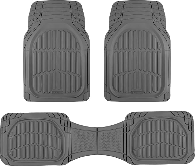 Motor Trend FlexTough LITE Rubber Car Mats Full Set - All Weather Floor Mats for Trucks, Cars & SUVs - Automotive Waterproof Gray Car Floor Mats for Cars Interior Accessories Universal Trim-to-Fit by MotorTrend