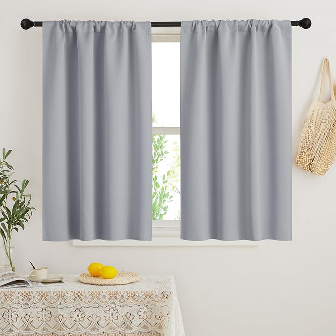 RYB HOME Short Blackout Curtains for Bedroom, Room Darkening Insulated | Rod Pocket, Summer Heat Light UV Blocking, Energy Saving, Drapes for Nursery, W34 x L48, Silver Grey, 2 Panels by RYBHOME