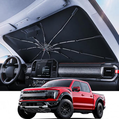 REEVAA Windshield Sun Shade Umbrella for Ford F-150/F-250/F-350/F-450, Z1 | Stay Cool in Summer, 6-Layer Heat Defense Blocks Sun & Heat, Precision Fit for Ford F-150/250/350/450, Durable 23-Rib Frame by REEVAA