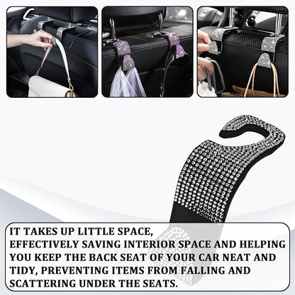 Bling Car Seat Headrest Hooks Car Accessories for Women Crystal Rhinestone Auto Seat Back Hanger Storage Organizer for Purse Handbag Coat, Universal Purse Hook for Cars SUV Truck（4PCS Silver - Image 5