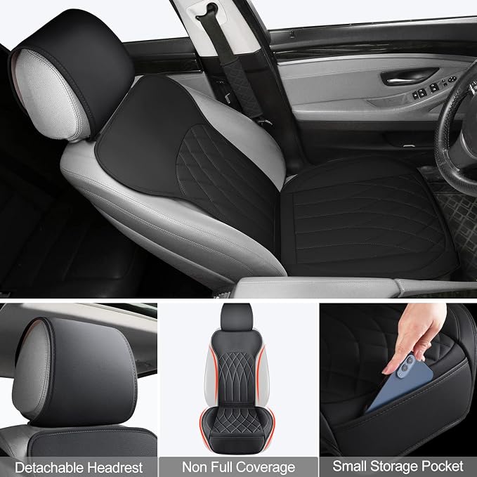 BEITK 1 Pack Waterproof Front Car Seat Cover for Car Truck SUV Black | PU Leather, Scratch-resistant, Sideless Design, Universal Fit, with Storage Pocket and Seat Belt Pad, Easy to Install - Image 4