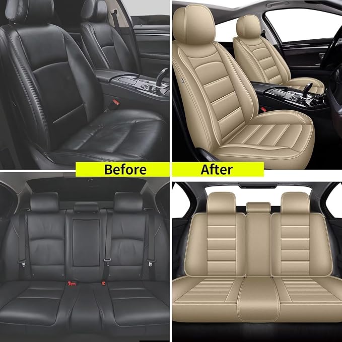 IKABEVEM Car Seat Covers Fit for ES 350/300h 2007-2025 2026: Full Set Luxury Leather Automotive Seat Covers, Car Seat Protector(5 Seats, Beige) - Image 5