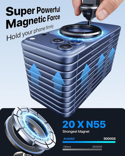 andobil for MagSafe Car Mount Vent, 20xN55 Strongest Magnet ＆ All Metal | Upgraded Metal Clip, Compact Magnetic Phone Holder, 1s Install, 360 Rotatable, Fits 99% Vent, for iPhone 17 - 12 Pro Max Mini - Image 2
