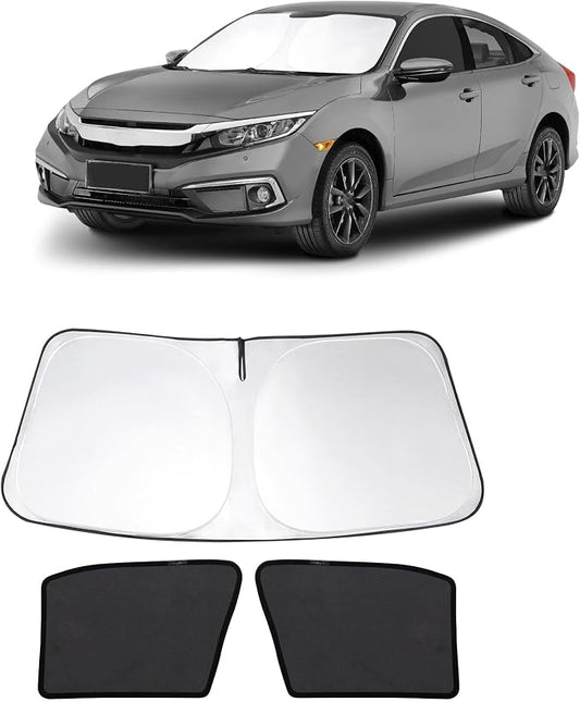 3PCS Car Window Shades Front Windshield Sun Shade Foldable Window Shade Custom Fit for 2016-2021 Honda Civic Accessories Car Shades for Front Windows Anti-UV Rays Block Heat by FannycCargoCover