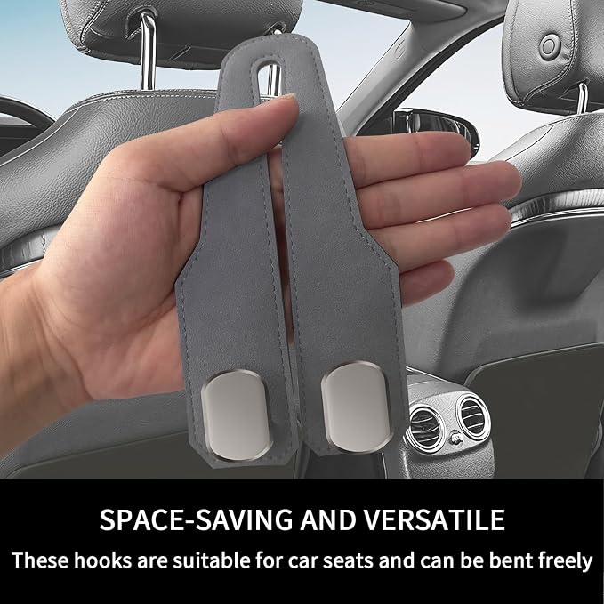 Car Purse Hook, Car Seat Headrest Hooks, Grey Leather 2 Pack | Car Purse Holder Hooks, Universal Car Hangers Seat Back Organizer Storage, Double Metal Hooks for Grocery Purses and Bags - Image 6
