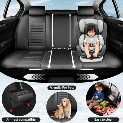 Fit Highlander Car Seat Covers for Toyota Highlander 2007-2025 2026 -Premium Leather, Waterproof，Breathable，All-Weather Seat Cushion Protecto & Airbag Compatible, 2 Front Seat Black - Image 3