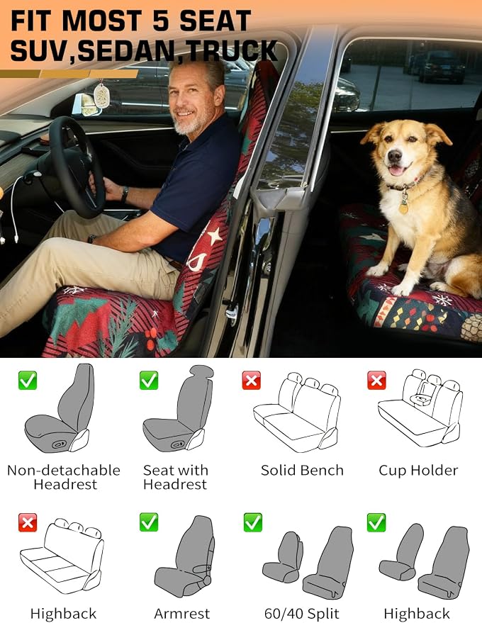 Universal Car Seat Cover Towel, Waterproof Washable Sweat Protection for Front Bucket Seats, Non-Slip Fit, Fits Cars SUVs Trucks, Ideal for Gym, Kids, Pets, Outdoor Sports, Travel (Christmas, 1 Pack) - Image 3