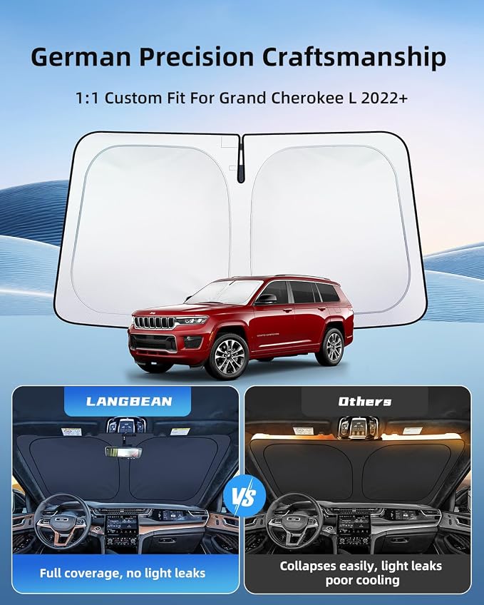 2026 Upgraded Windshield Sun Shade for Jeep Grand Cherokee L 2022-2026 | Custom Fit Front Window Sunshade, 4-Layer Heat Insulation UV Blocking Sun Visor, Keeps Car Cooler - Image 2