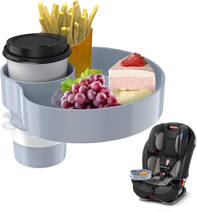 Kids Car Seat Tray, Travel Tray with Cup Holder for Toddler Baby, Kids Car Seat Food Snack Organizer for Road Trip, Stroller snack Organizer Travel Must Haves Toddler Must Haves (Light Grey, 1 PCS) by SSPONT%C2%AE