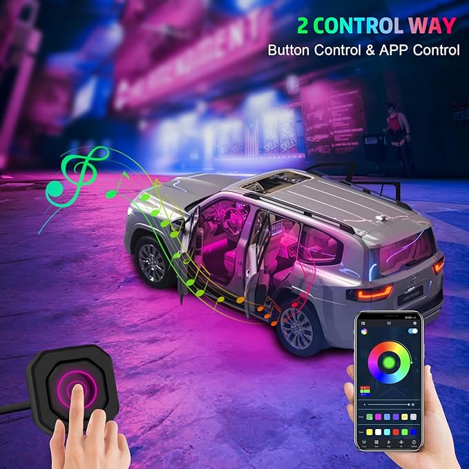 Acrylic Interior Car Lights, AMKI Car LED Strip Light with APP Control, Accessories Car Ambient Light Kit with RGB 14 in 1 and 175 inches 593 LEDs, 16 Million Colors Music Active Neon Lighting - Image 8