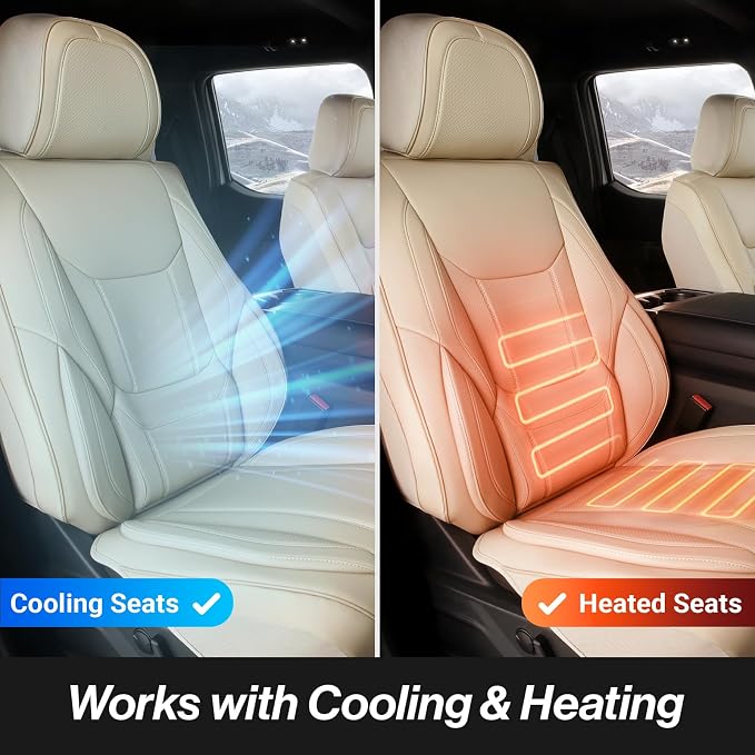 Coverland Premium Car Seat Covers Front Seats Waterproof Interior Protector | Interior Protector Airbag Compatible for Grand Cherokee, Pacifica, Passport, X1, QX60, Creta [Beige - Size Chart A20] - Image 5