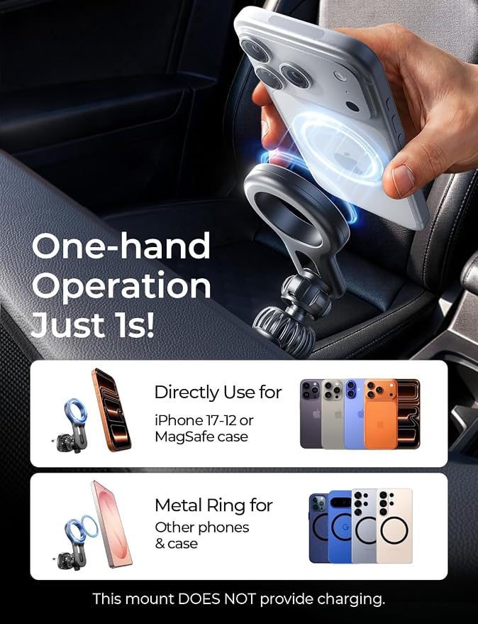 LISEN Upgraded for MagSafe Car Mount, Super Magnetic Phone Holders for Car Air Vent Car Phone Holder Mount, Car Magnet Phone Mount, Magnetic Car Phone Holder for iPhone 17-12 Series, Carbon Fiber | Upgraded Strongest Magnet Power, Metal Hook Clip, 360 ... - Image 4