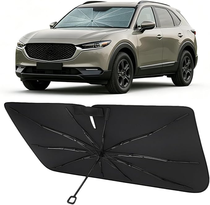 Proadsy Custom Fit Windshield Sun Shade Umbrella for 2020-2026 Mazda CX-30 | Advanced Ice Crystal Material, -54°F Cooler, Zero-Gap Sunblock, Instant Setup & Foldable Design for Summer Parking, Daily Use by Proadsy