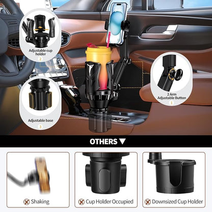 Phone Holders for Your Car, 2 in 1 Adjustable Stable Car Cup Phone Holder | Secure Hold, Multi-Scenario Use for Drivers, Commuters & Road Trips, Universal Fit for Up to 5.31'' Drinks/Mugs/Foods - Image 4