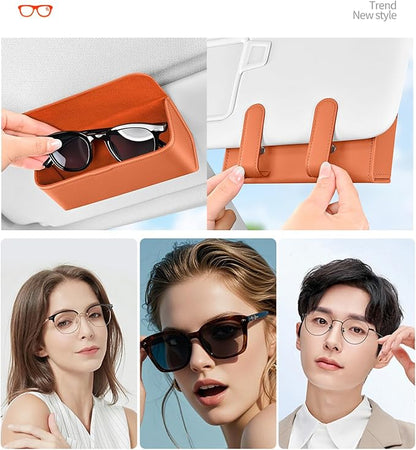 Universal Car Sunglasses Holder for Sun Visor, Premium Magnetic Leather Eyeglass Hanger Clip & Visor Organizer, Large Capacity Car Interior Accessories Fit for Women Men Black - Image 7