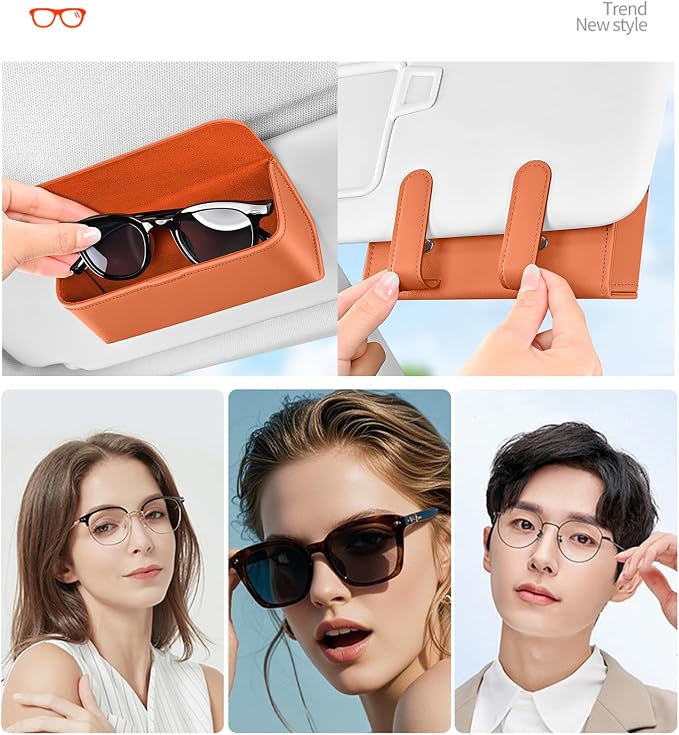 Universal Car Sunglasses Holder for Sun Visor, Premium Magnetic Leather Eyeglass Hanger Clip & Visor Organizer, Large Capacity Car Interior Accessories Fit for Women Men Grey - Image 7
