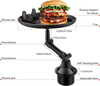 Frienda Car Cup Holder Tray, Eating Table with Phone Slot, 360 Swivel | Universal Fit Vehicle Boats Golf Carts, Adjustable Height Angle, Lap Dining Surface Adults Drivers, Durable Black Finish - Image 3