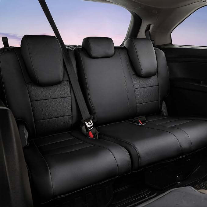 Full Set Car Seat Covers for Honda Odyssey 2011-2017,8-Seater,Faux Leather | for EX,EX-L,Touring Elite,Touring,2nd Row 40/20/40 Split Seat,Waterproof Seat Protector,Fit Like A Glove(Black) - Image 3
