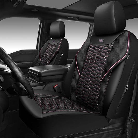 CAR PASS 3D Foam Mesh Leather Car Seat Covers Front Seats,Breathable Mesh Front Seat Covers for Women,Universal Fit for Cars SUV Truck Sedan Van Automotive, Armrest Airbag Compatible,Black and Pink by CARPASS
