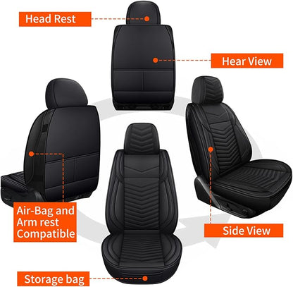 HChengkikz Front Car Seat Cover, Waterproof Faux Leather (Black) | Easy Maintenance, Airbag Compatible, Universal Fit For Most SUVs Trucks Pick-ups Sedans - Image 7