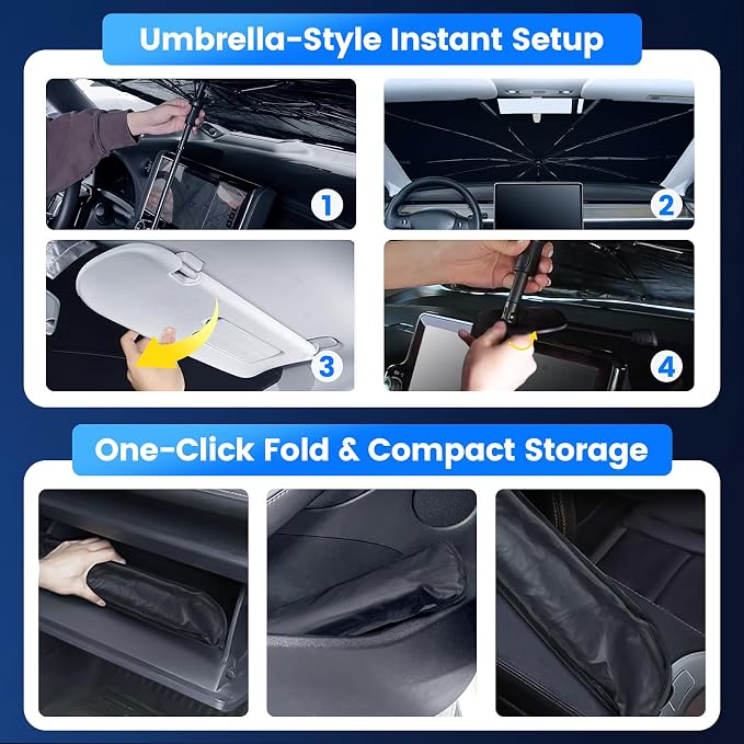 Windshield Sun Shade Umbrella Fit for Toyota Highlander 2020-2026 | Not for Grand Highlander Model, Foldable UV Protection, Emergency Rain Shield & Dashboard Protector - Durable Auto Accessory - Image 8