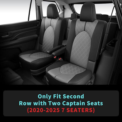 Custom Seat Covers for Toyota Highlander 2020-2026 7 Seats | black grey, faux leather, 2nd row captain chairs, waterproof, breathable, airbag compatible, stain resistant, easy install - Image 3