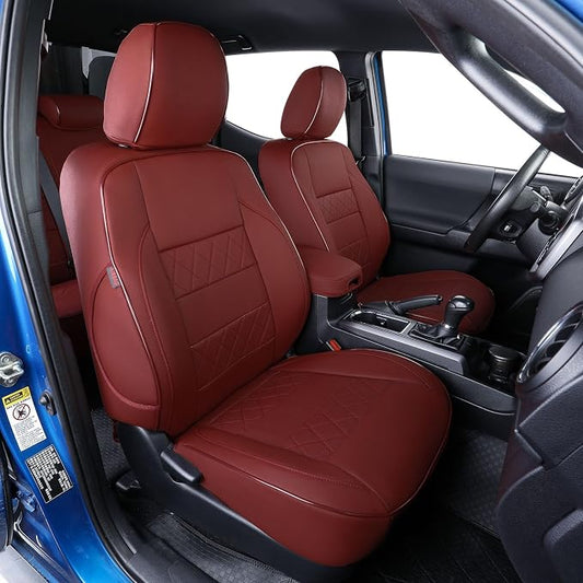 EKR Tacoma Front Seat Covers Custom Fit for Toyota Tacoma 2012 2013 2014 2015 (Regular Seats), Leather Truck Seat Cover for Car - Front Row Only,Faux Leather(Burgundy) by EKR