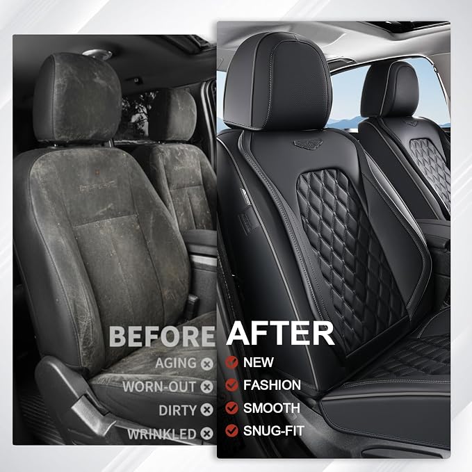 Coverado Front Seat Covers, Waterproof Nappa Leather Anti-Scratch Protectors, Universal Fit for Sedans, SUVs, Pickups, Car Accessories, Waterproof Seat Covers-Black - Image 7