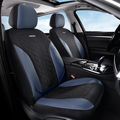 Coverado Seat Covers Front Seats, Leather Automotive Seat Covers 2-Pack, Mesh Breathable Auto Seat Protectors, Driver Seat Covers Universal Fit for SUV, Truck, Vans, Sedan by COVERADOAUTO