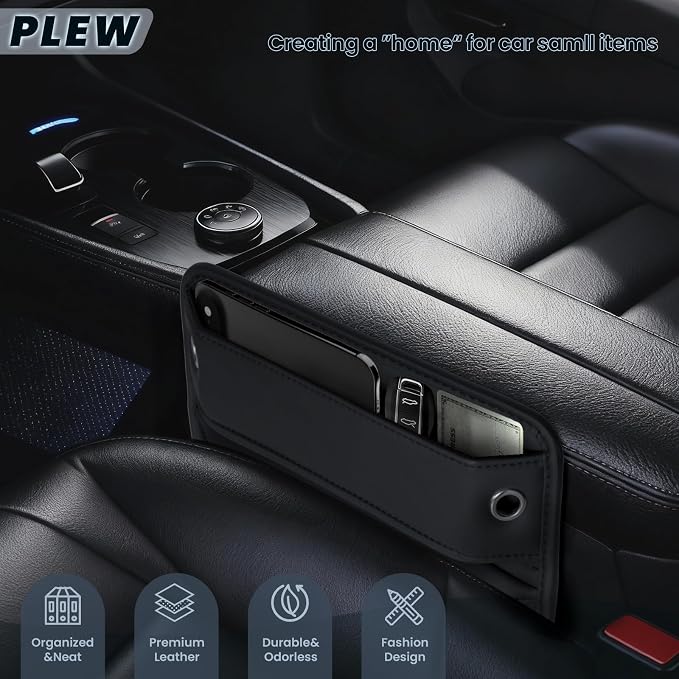 2-Pack Car Seat Gap Filler Organizer - Upgraded Anti-Slip Strap Design - Premium Leather Side Console Pocket - Prevent Phone Falling - (0.2”-1.2" Gaps),Clever Gifts For SUV, Truck & Sedan, Black - Image 2