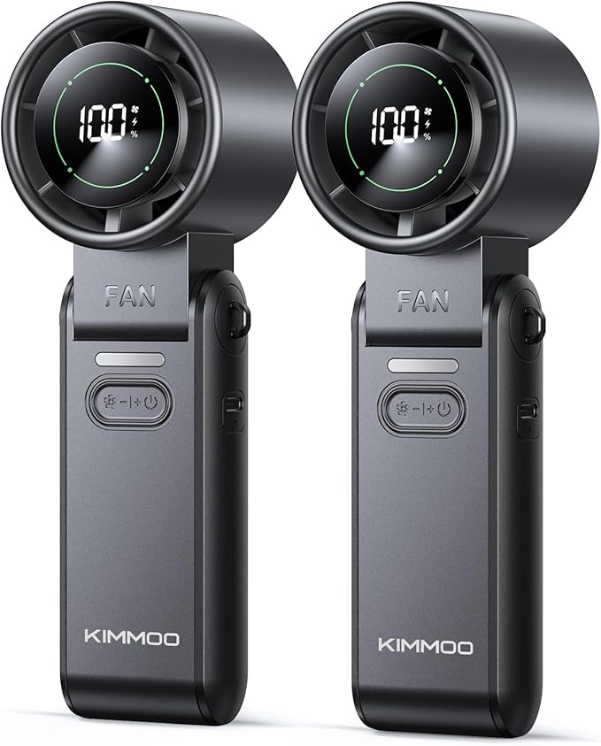 KIMMOO 2 Pack Black Portable Handheld Turbo Fan-100 Speeds, Powerful 20000 RPM, 12Hrs Cooling, USB Rechargeable Mini Hand Held Personal Fan for Travel Makeup Outdoor Indoor by KIMMOO