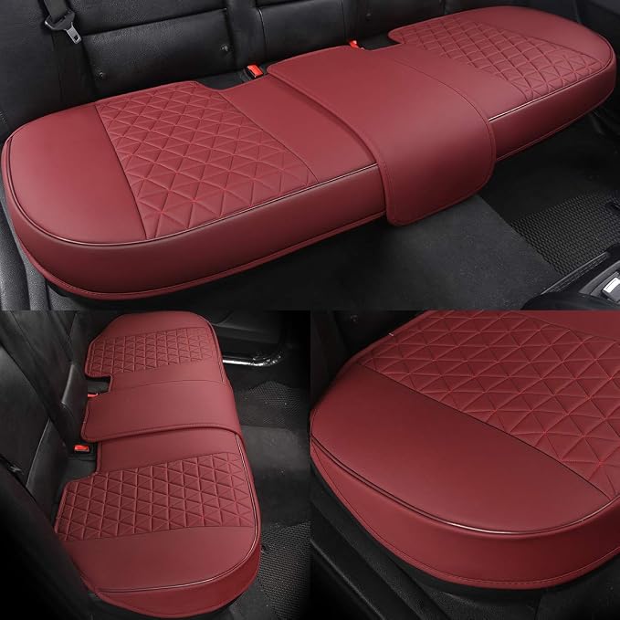 Black Panther Luxury PU Leather Rear Car Seat Cover Adjustable Length (49-55'') Back Seat Protector Fits 90% Vehicles (Sedan SUV Truck), for Seat Bottom Only,Triangle Quilting Design,Burgundy - Image 2