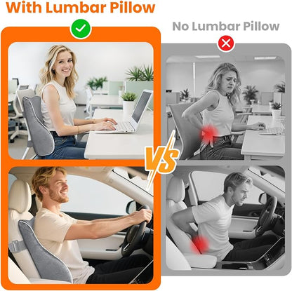 CloudBliss XL Lumbar Support Pillow, Memory Foam for Office, Light Gray | Ergonomic High-Density Memory Foam, Adjustable Straps, Washable Mesh Cover, Lower Back Support for Office, Gaming & Car Seat - Image 3