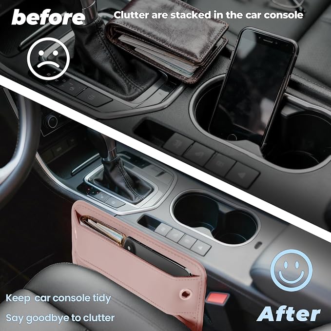 2-Pack Car Seat Gap Filler Organizer - Upgraded Anti-Slip Strap Design - Premium Leather Side Console Pocket - Prevent Phone Falling - Universal Fit Car Essentials for SUV, Truck & Sedan,Pink - Image 3