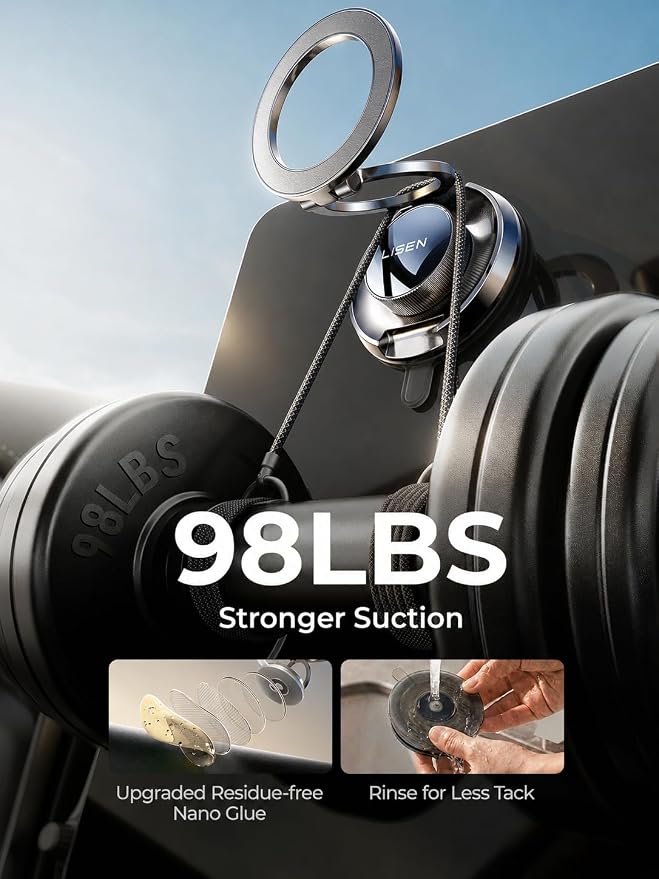 LISEN Suction Phone Mount for Vacuum [All-Metal & Nano Gel 98+LBS Suction] 360 Adjustable Vacuum Magnetic Phone Holder for Car, for Magsafe Car Mount for iPhone 17 Pro Max 16 15 14 13 12 &Dash Covers | [True Military-Grade] Car Phone Holder [Upgraded S... - Image 5