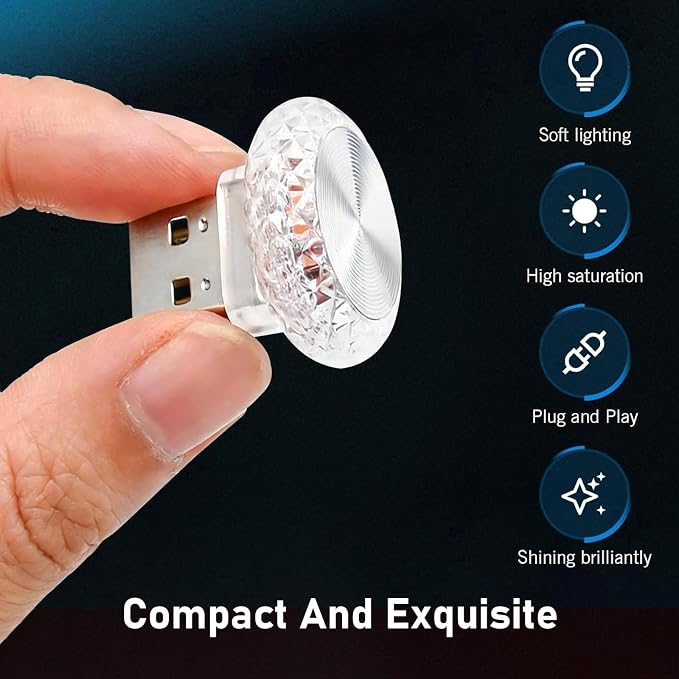 USB LED Car Interior Atmosphere Lamp, Mini Crystal Car LED Night Light, Plug-in Night Ambient Lighting, Universal USB Ambient Light for Cars SUVs Trucks RVs (Blue) - Image 4