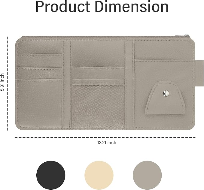 Car Visor Organizer with Sunglass Holder,Multi-Functional Car Sun Visor Organizer with Zipper for Cards,Money,Tickets,Leather Interior Accessories (Gray) - Image 2