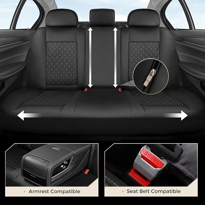 Coverado Seat Covers Full Set, Luxury Leather Car Seat Cover with Carbon Fiber Accents Design, Spill-Proof Durable Black Automotive Seat Covers, Front and Rear Seat Protectors Universal Fit Most Cars - Image 4