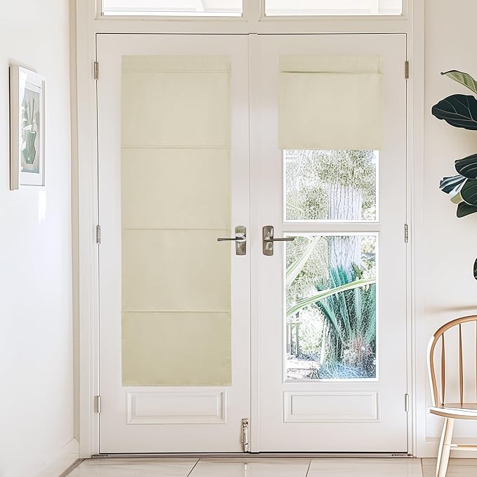 NICETOWN Light Beige Magnetic Door Roman Shade for French Glass Window | Thermal Insulated, French Front Door Window Covering, Roman Roll Up Shade for Patio Glass, 27 x 72 inch Long, 1 Panel by NICETOWN