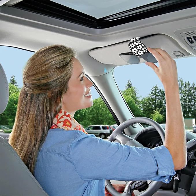 2 Pack Magnetic Leather Sunglass Holder, Universal Magnetic Car Eyeglass Hanger Clip for Different Size Eyeglasses, Car Visor Accessories (Black White Floral) - Image 7