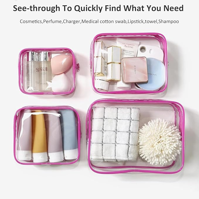 4 Pack Clear Makeup Bags, TSA Approved Toiletry Bag Car Organizer Travel Cosmetic Case Portable Travel Essentials Bags for Toiletries Clear Summer Beach Bag Carry on Airport Airline Compliant Bag - Image 2