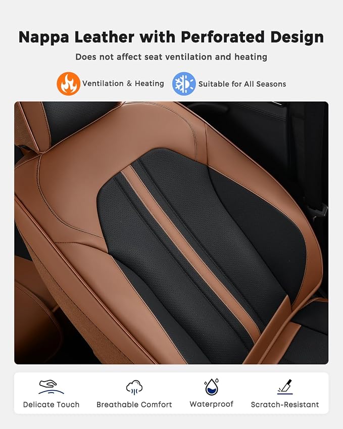 Huidasource Front Car Seat Cover, Luxury Faux Leather Car Seat Covers Front Seats, Fit Airbags, Seatbelt Buckles, Perforation, Cooling＆Heating, Universal Fit for Most Cars Vans Trucks SUVs Brown＆Black - Image 5